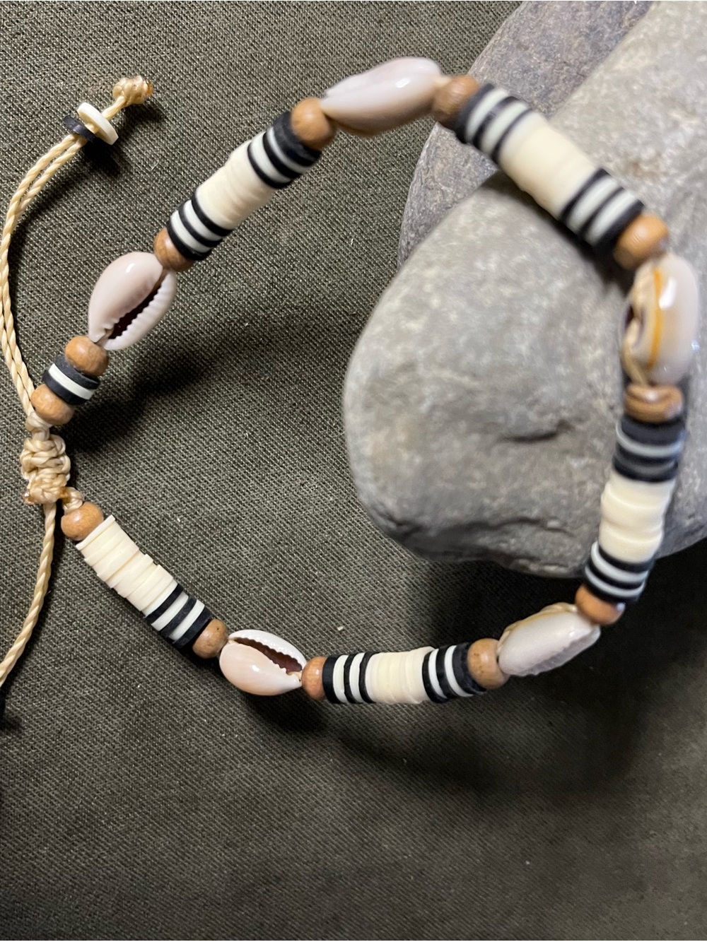 Shell & Bead Adjustable Anklet or Bracelet in Cream, Black, Tan
